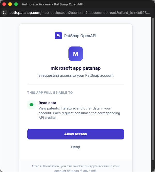 Allow Patsnap access 2