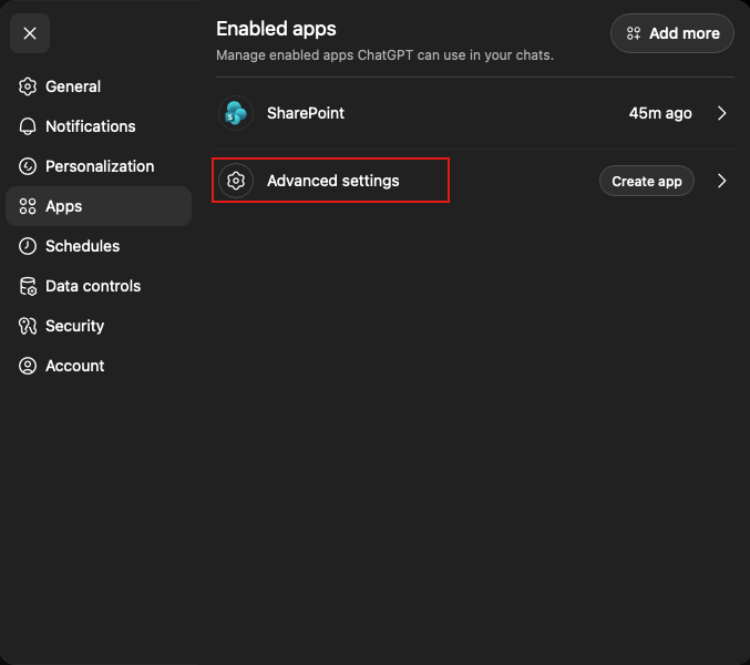 Open Apps settings and advanced settings