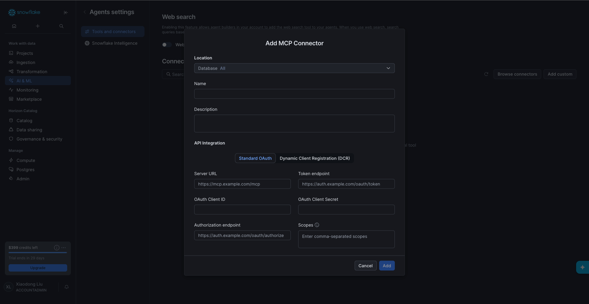 Fill the MCP connector form